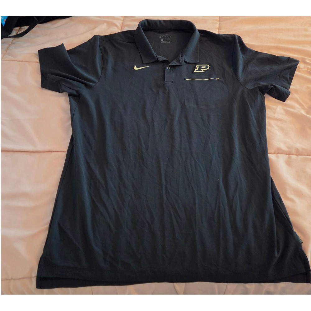 Nike Dri-FIT Purdue Boilermakers Polo Shirt Mens XL Black Short Sleeve NCAA